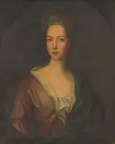 Michael Dahl, Portrait of a lady, half-length, in a red dress and blue wrap, within a painted oval, oil on canvas