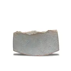 Peter Beard, Flattened vessel, Stoneware, mottled pale blue and white glazes with wave pattern decoration