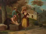 Continental School, Village scenes, a pair, oil on canvas