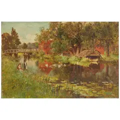 John Adams Whipple, By the boathouse, oil on canvas
