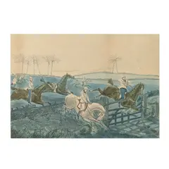 Henry Thomas Alken, One Plate, from The First Steeple Chase on Record, Etching with hand-colouring