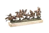 Carl Kauba, cold painted bronze equestrian model of five Native American warriors crossing a river, cold painted bronze