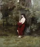 Jean-Jacques Henner, A female nude in a woodland landscape, oil on canvas
