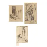 Frederick Carter, Pierrot in love with the moon, circa 1911, etching, signed in pencil lower left, 8 5/8 x 5 ¼ ins. mount aperture, framed (frame size 39 x 33 cm), together with Legros (Alphonse, 1837-1911). Charity, etching, signed in pencil lower right, 23 x 20 cm mount aperture, framed (frame size 43 x 37.5 cm), plus Manner of Augustus John. The Daffodil Seller, etching, 25.5 x 15.5 cm mount aperture, framed (frame size 38.5 x 28.5 cm), (3)