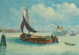 20th Century Dutch School, Harbour scene with liner and Fishing boat