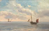 Hermanus Koekkoek Jnr., Ship at anchor in a calm sea, oil on canvas