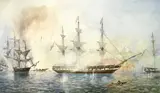 Oswald Walters Brierly, The Bombardment of Acre, watercolour and pencil