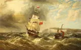 A British merchant ship off the coast in rough seas by English School, late 19th Century, oil on canvas, offered Sep 2025