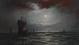 John Holden, Sailing at moonlight, chalk