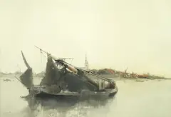'Thames barge' by Clara Montalba, watercolour, sold Sep 2025