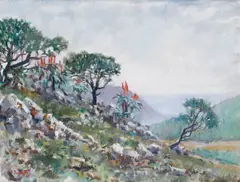 Victor Archipovich Ivanoff, Aloe on a hillside, oil on canvasboard