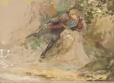 Ara Frederick Walker, Sketch for The Lovers, watercolour over traces of pencil, heightened with white