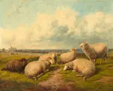 Ra Thomas Sidney Cooper, Sheep in an open landscape, oil on panel