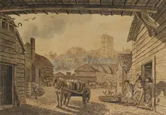 Paul Sandby, Windsor from Mr Isherwood's Brewhouse in Datchet Lane 1780, hand colored aquatint