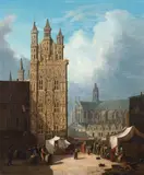 Joseph Francis Ellis, Market day, Leuven, oil on canvas