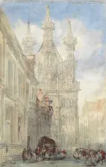 Ra David Roberts, 'Town Hall, Louvain', watercolour and pencil heightened with touches of bodycolour