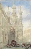 Ra David Roberts, 'Town Hall, Louvain', watercolour and pencil heightened with touches of bodycolour