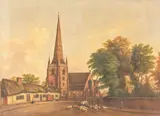 British School, Village scene, oil on canvas