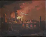 German School, A village fire, said to be at Dülden in 1704, oil on panel