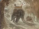 Edward Bawden R.A., They Began Slowly to Travel Along the Coast Between Bombay and Ceylon, an illustration for Lady Filmy Fern, watercolour, pen and ink and crayon on paper, laid on card