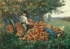 William Brock, Apple pickers, watercolour and bodycolour