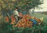 William Brock, Apple pickers, watercolour and bodycolour