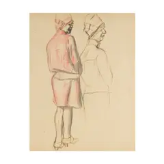 Karl Hubbuch, Zwei Studien einer stehenden Frau in Rückenansicht, circa 1924-1929, pen and ink and coloured pencil on paper