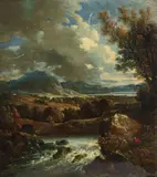 Continental School, 19th Century, A river landscape, oil on board
