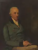 English School, Portrait of a man, half-length, seated, in a blue jacket, oil on canvas
