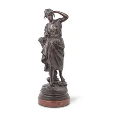 patinated bronze figure of a fisher girl by Eugène Laurent, patinated bronze, sold Jul 2025