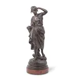 Eugène Laurent, patinated bronze figure of a fisher girl, patinated bronze