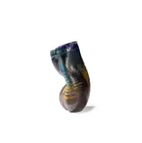 Priscilla Hill, 'Crouched Form' vase, circa 1992, Blown and cut glass, engraved and enamelled with a mottled brown finish