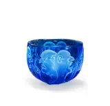 Karlin Rushbrooke, 'Hand Signs' bowl, circa 1990, Blue glass with etched decoration of faces and hands