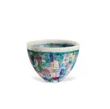 Emma Wood and Keith Crome, Bowl, circa 1993, Pâte de verre, with embedded black enamelled metal wires, decorated with abstract geometric shapes