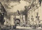 Ra Sir Frank Brangwyn, The procession, pencil and ink, heightened with white