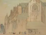 Ra Sir Frank Brangwyn, The church of Notre Dame, Eu, watercolour and pencil