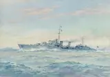 Frank Watson Wood, HMS Afridi, watercolour heightened with white