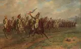 Charge of the French 23rd Dragoon Regiment by James de Vine Aylward, oil on board, sold Jun 2025