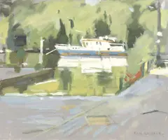 Thames at Richmond by Ken Howard R.A., oil on canvasboard, sold Jun 2025