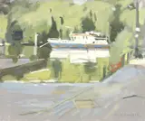 Ken Howard R.A., Thames at Richmond, oil on canvasboard