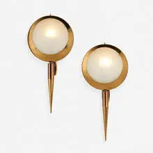 Stilnovo, Sconces, pair, c. 1960, patinated brass, glass