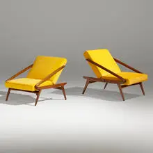 Ejvind A. Johansson, Adjustable armchairs, pair, 1954, mahogany, velvet upholstery