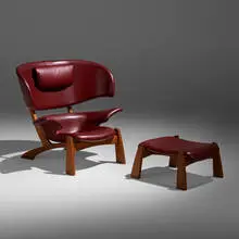 Oluf Lund, Viking chair and ottoman, 1990, walnut, leather