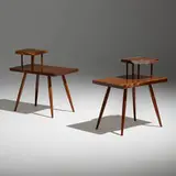 Rare and Early step tables, pair by George Nakashima, 1956, American black walnut, sold Apr 2022
