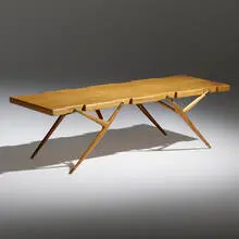 Coffee table by Ico and Luisa Parisi, c. 1950, Italian walnut, brass, sold Apr 2022