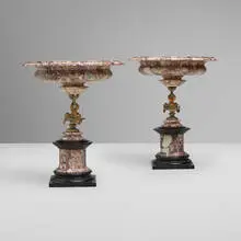 Tazze, pair by Grand Tour, marble, patinated bronze, sold Apr 2025