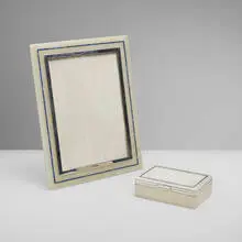 Henry Griffith & Sons, George V picture frame and box, onyx, silver, lapis lazuli inlay, glass