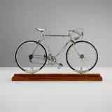 Miniature bicycle on stand by Gianfranco Sacchetti for Creazioni Orafe Sacchetti, sterling silver, rubber, sold Apr 2025
