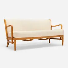 Otto Schulz, Settee, c. 1940, oak, upholstery
