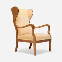 Frits Henningsen, Wingback chair, c. 1930, birch, upholstery
